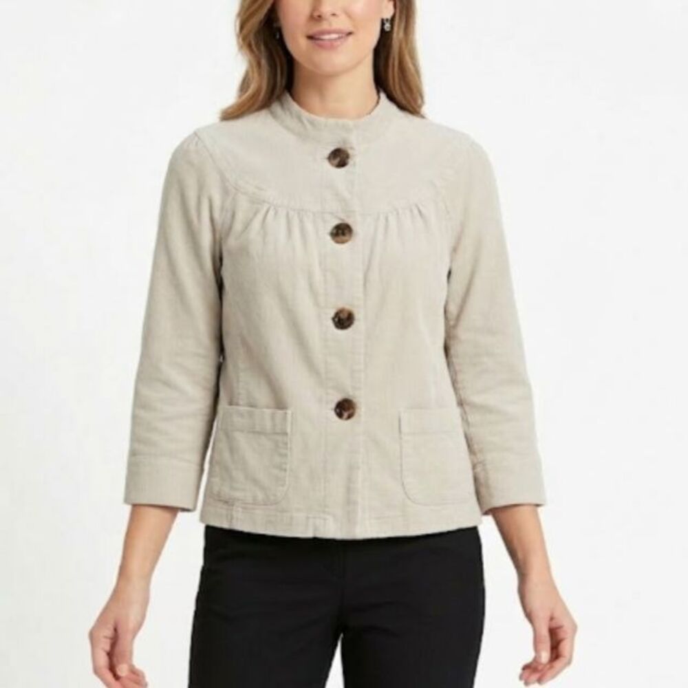 Tribal Women's NWOT Light Beige Corduroy 3/4 Sleeves Button Front Jacket Size 4